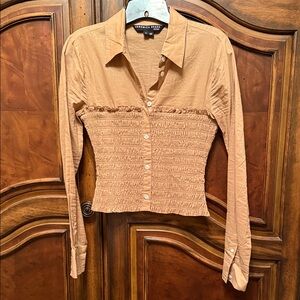 Veronica Beard Camel Button Down Crop Shirt